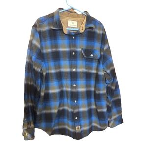 Legendary Whitetails Men's XL‎ Blue Black Plaid Flannel Shirt Corduroy Collar